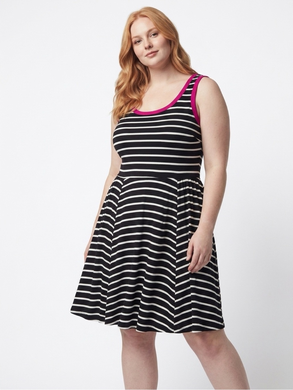 torrid Black and White Striped Tank Dress with Fuchsia Trim